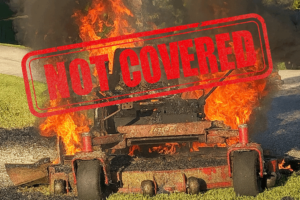 Zero turn mower not properly insured.